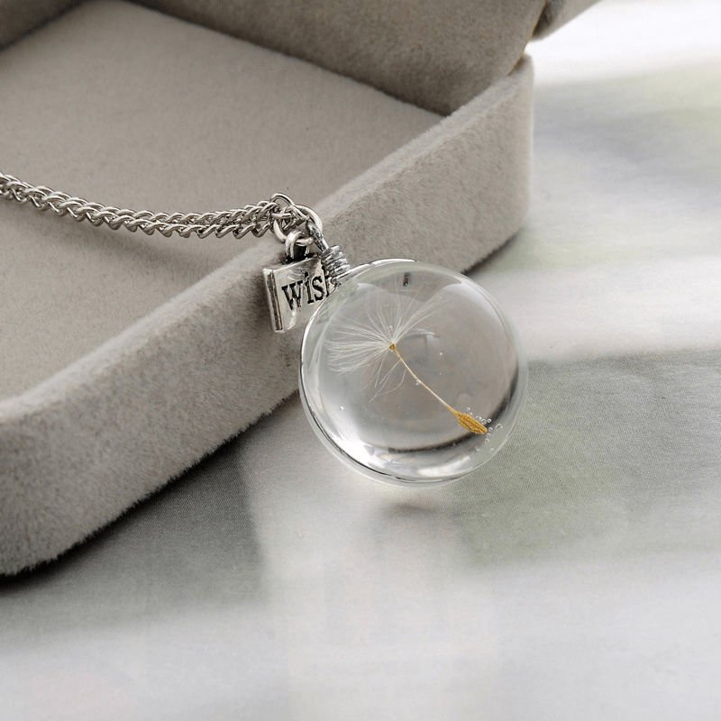 Dandelion Crystal Pendant Necklace – Double-Sided 25mm