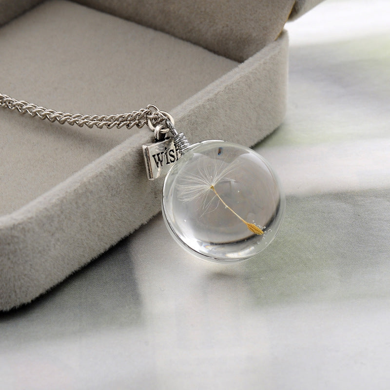 Dandelion Crystal Pendant Necklace – Double-Sided 25mm