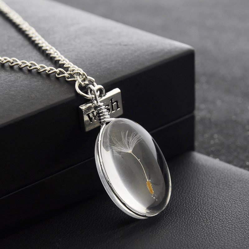 Dandelion Crystal Pendant Necklace – Double-Sided 25mm