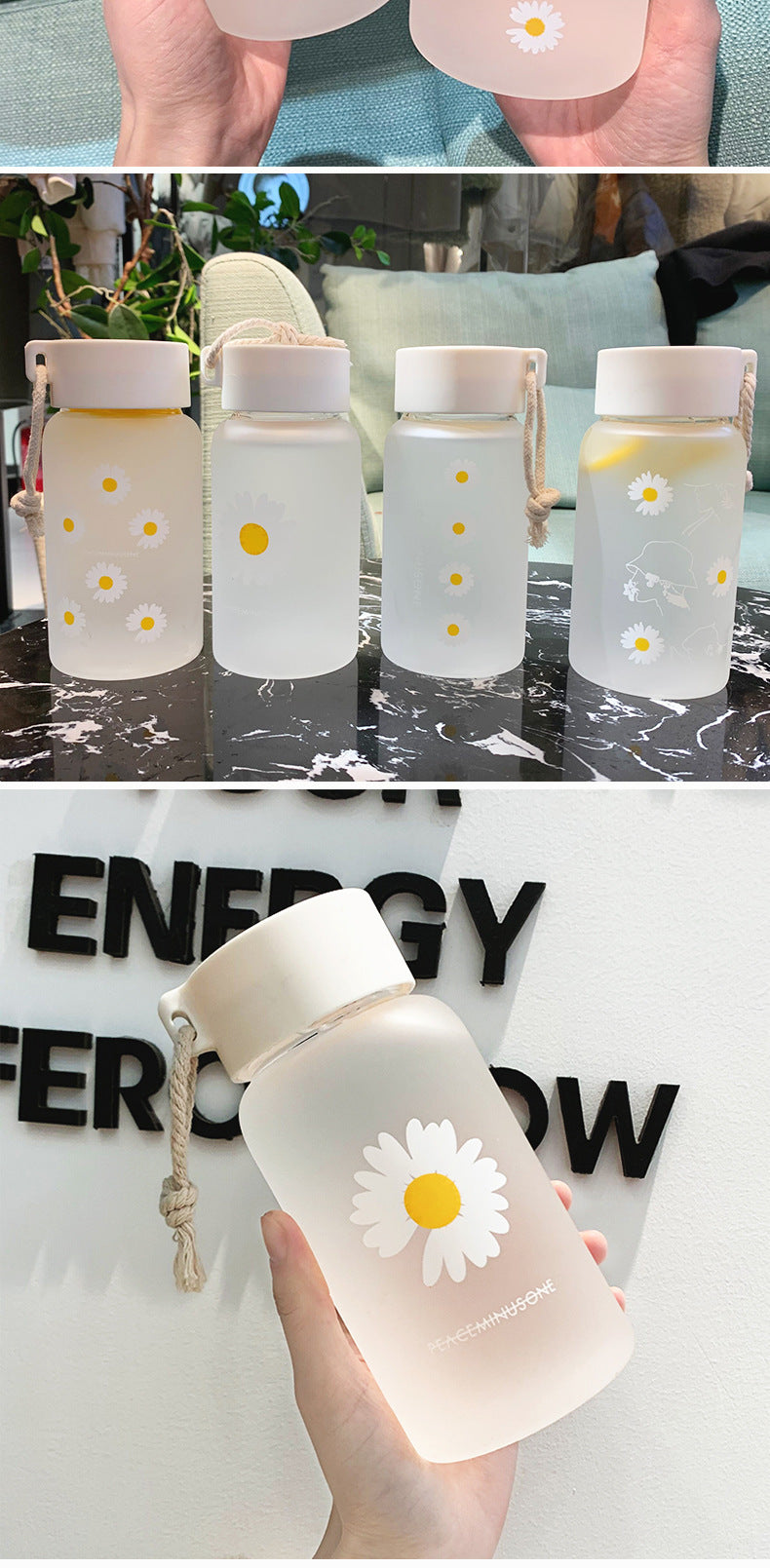 Creative Daisy Frosted Plastic Water Bottle 17.6oz