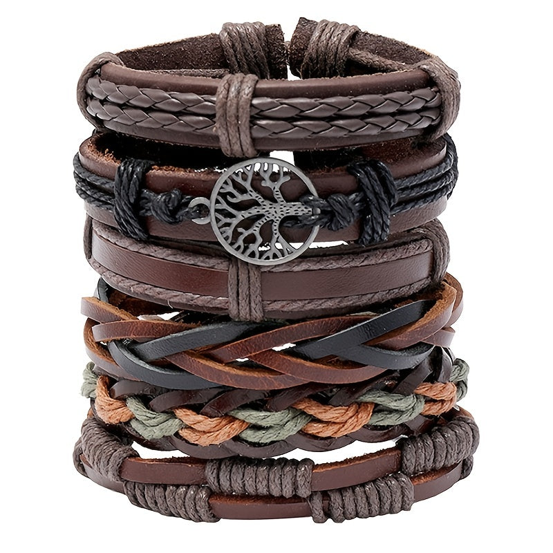 6pcs Retro Men’s Leather Braided Bracelet Set