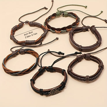 6pcs Retro Men’s Leather Braided Bracelet Set