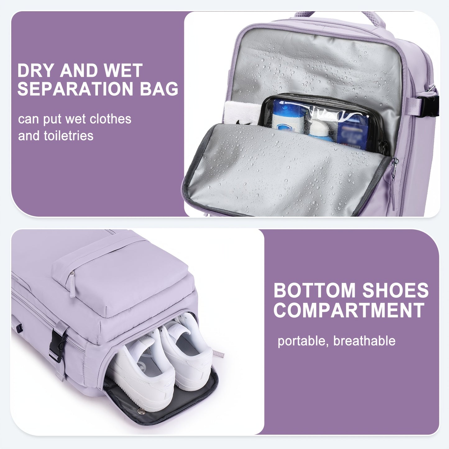 Large Capacity Travel Backpack with Shoe & Wet Pocket