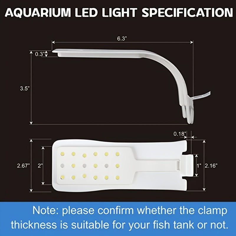 Radiant Aquarium LED Light - Clip-On White & Blue LEDs for Breathtaking Aquascape and Thriving Fish & Plant Life