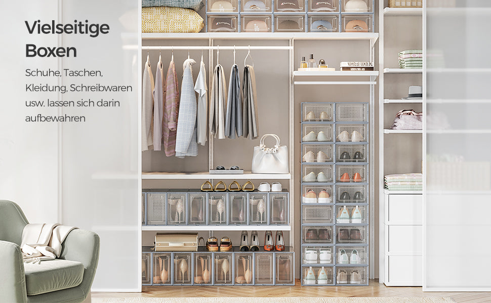 SONGMICS Set 18 Shoe Box Plastic Shoe Organizer for shoes up to size 44