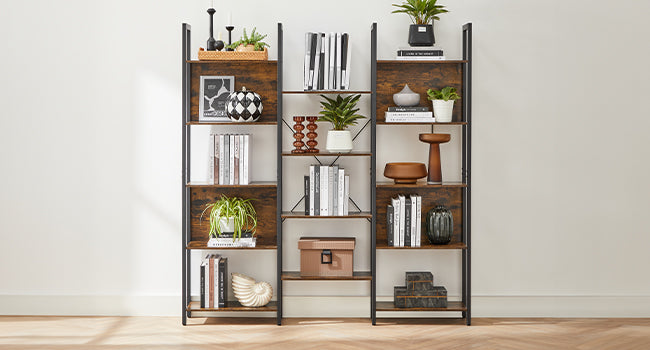 VASAGLE Bookcase, Bookshelf with 14 Shelves, Metal Frame, Shelf Unit for Living Room, Home Office, Industrial Style