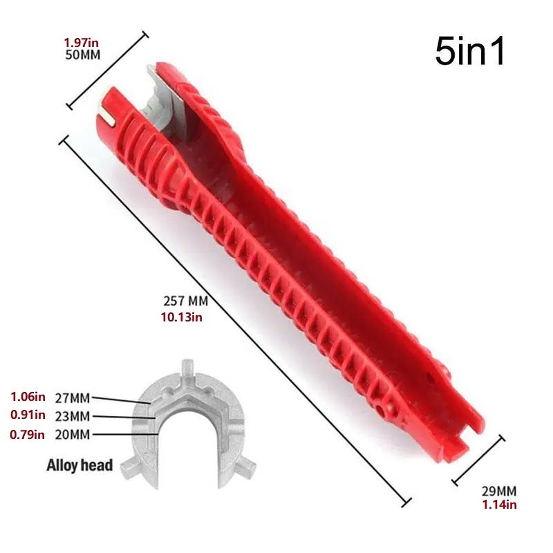 Versatile 8-in-1 Red Aluminum Multifunctional Sink Wrench - Durable Rubber Grip Handle for Easy Bathroom Installation & Repair