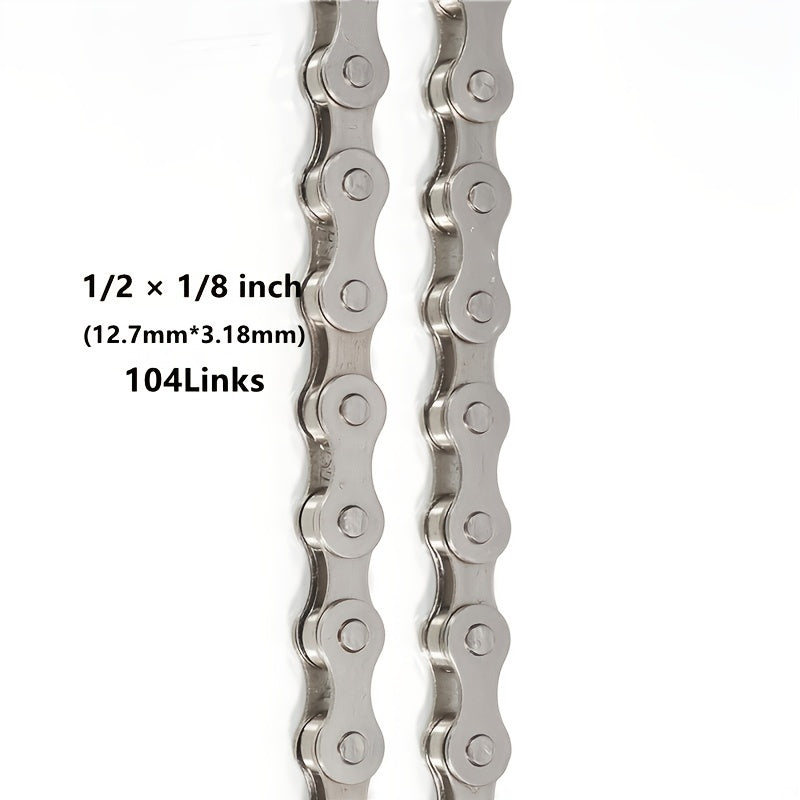 ZHIQIU High-Tensile Bike Chain - 104-Link Seamless System for Rust-Proof, Effortless Riding - Perfect 1/2 x 1/8 Size for Smooth, Quiet Journeys