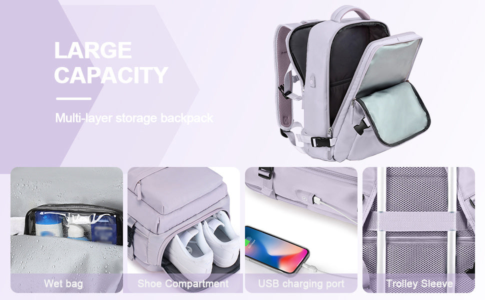 Large Capacity Travel Backpack with Shoe & Wet Pocket