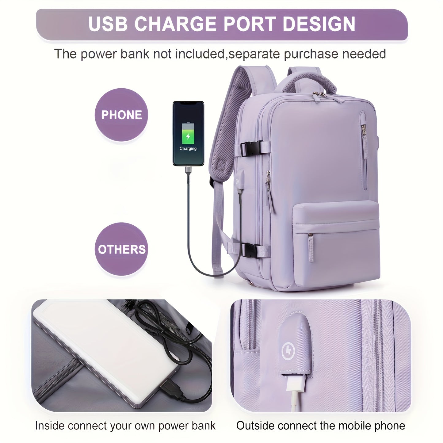 Large Capacity Travel Backpack with Shoe & Wet Pocket