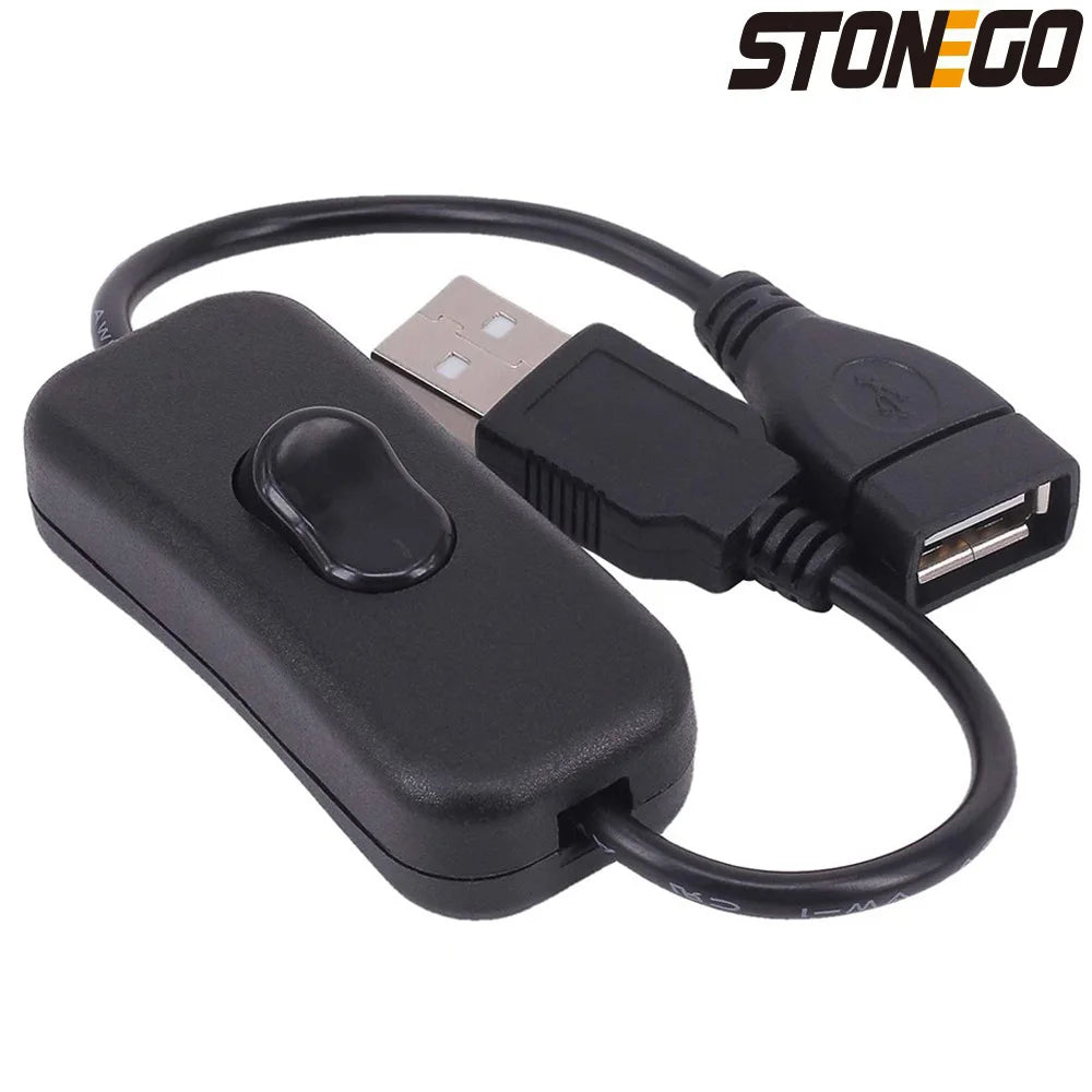 STONEGO USB Switch Extension Cable Support Data Transmit and Power Supply with On/Off Power Switch for LED Strips, USB Devices