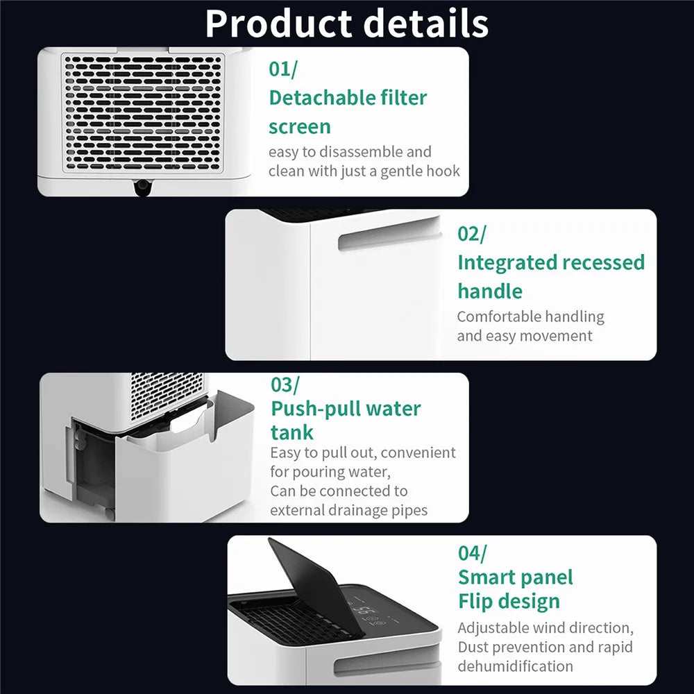 Smart Home Dehumidifier 3.2L Large Capacity Dehumidifier For Bedroom Office Kitchen Deodorization and DefrostingTiming Dehumidif