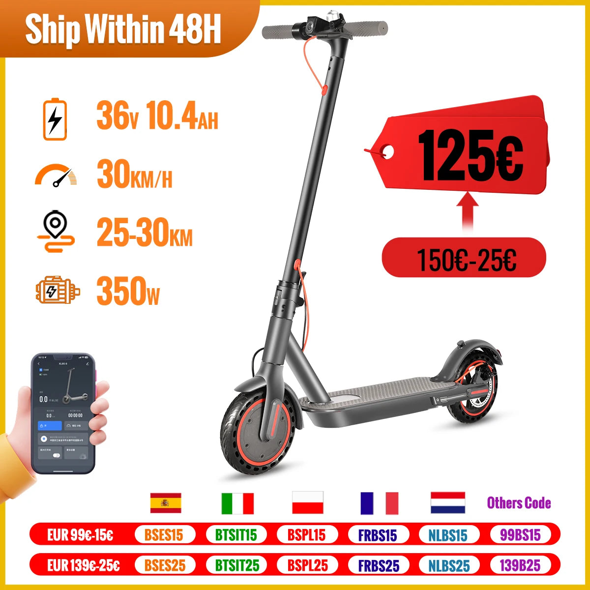 350W Adult Electric Scooter – 36V 30km Long Range