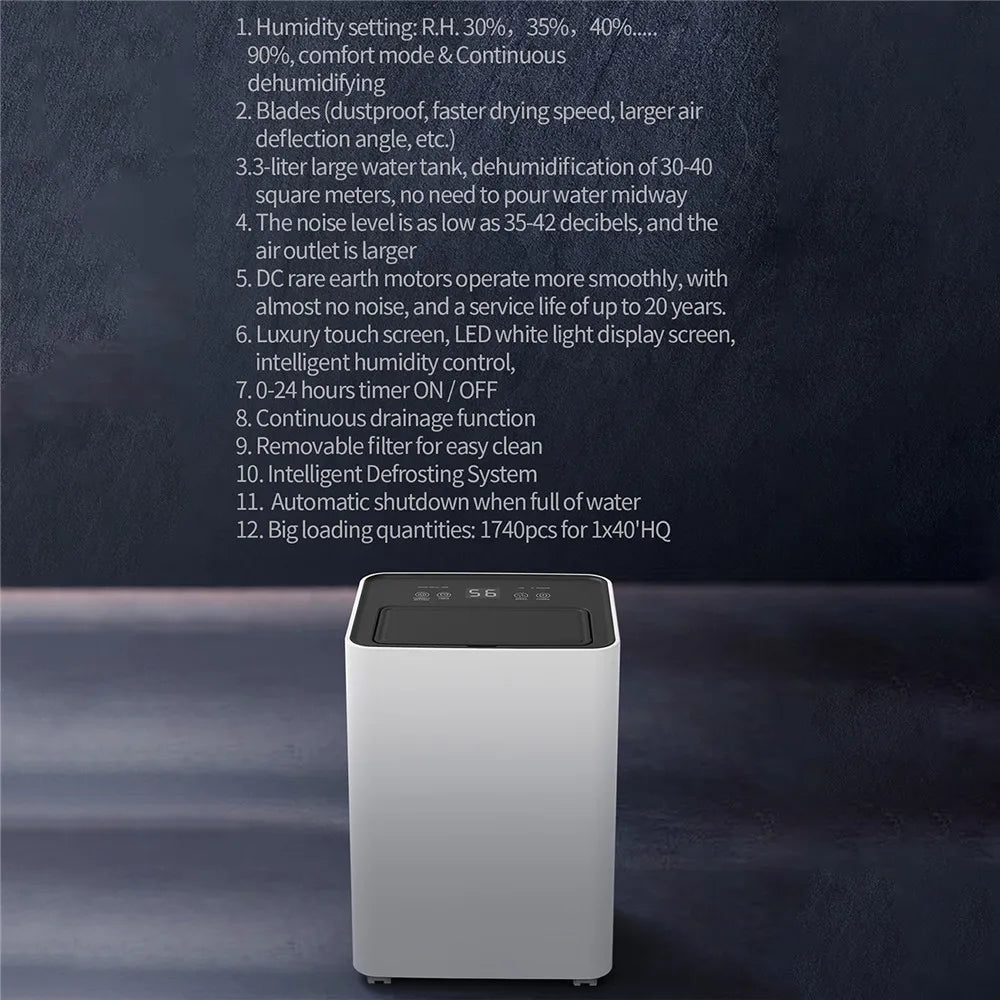 Smart Home Dehumidifier 3.2L Large Capacity Dehumidifier For Bedroom Office Kitchen Deodorization and DefrostingTiming Dehumidif