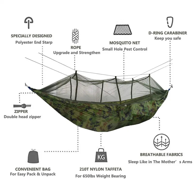Swallowtail Camping Hammock with Mosquito Net & Rainfly