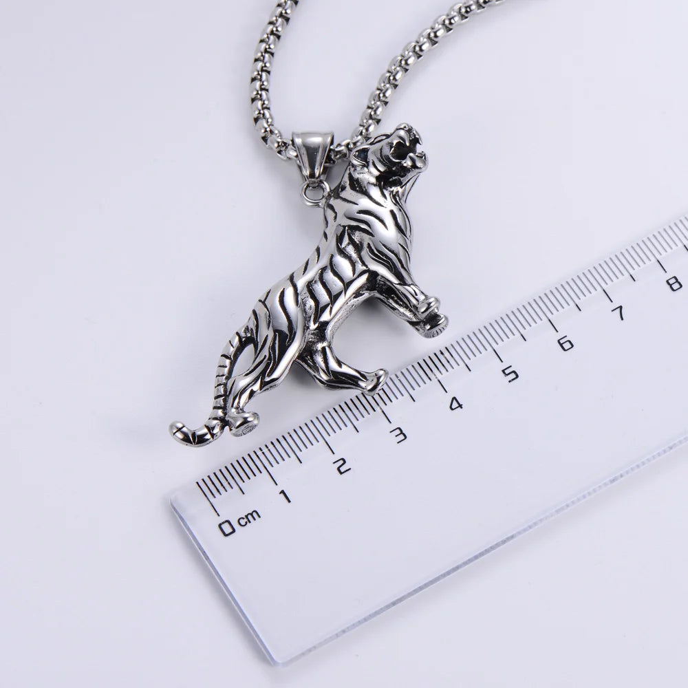 Vintage Hip Hop Tiger Pendant Necklace Stainless Steel Men's Necklace Exaggerated Necklace for Men Gifts for Men