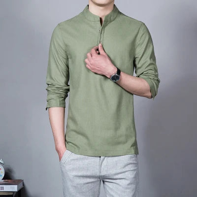 Men’s Mandarin Collar Long Sleeve T-Shirt