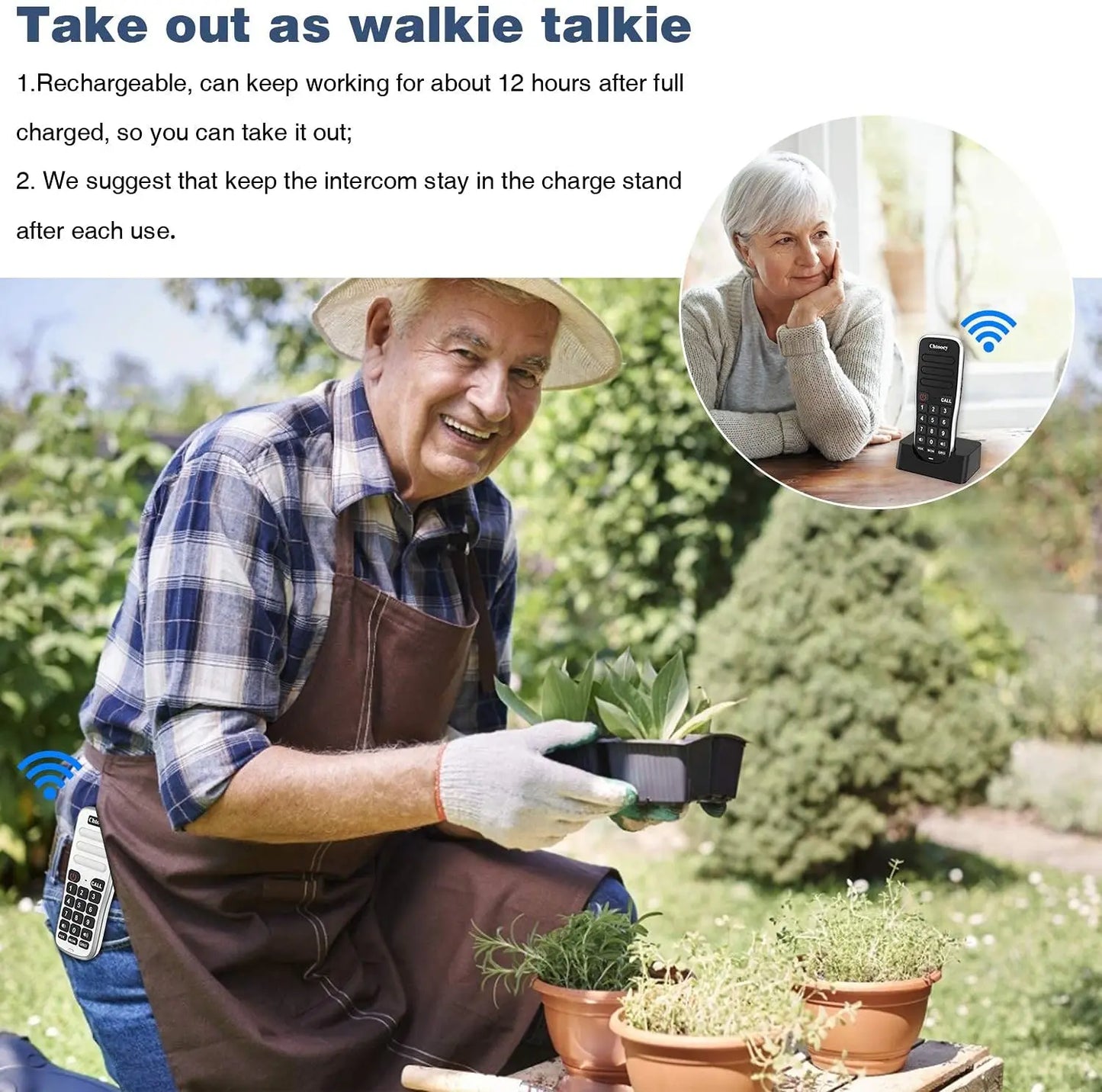 Wuloo Headheld FM Wireless Intercom System for Home Business Office 5280Ft Range 10 Channel Call ALL Room To Room Communication