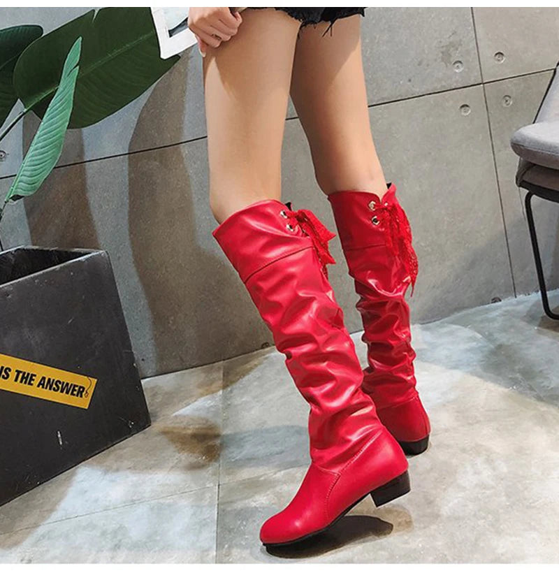 Shoes For Women 2022 Spring Knee High Boots Red Black White