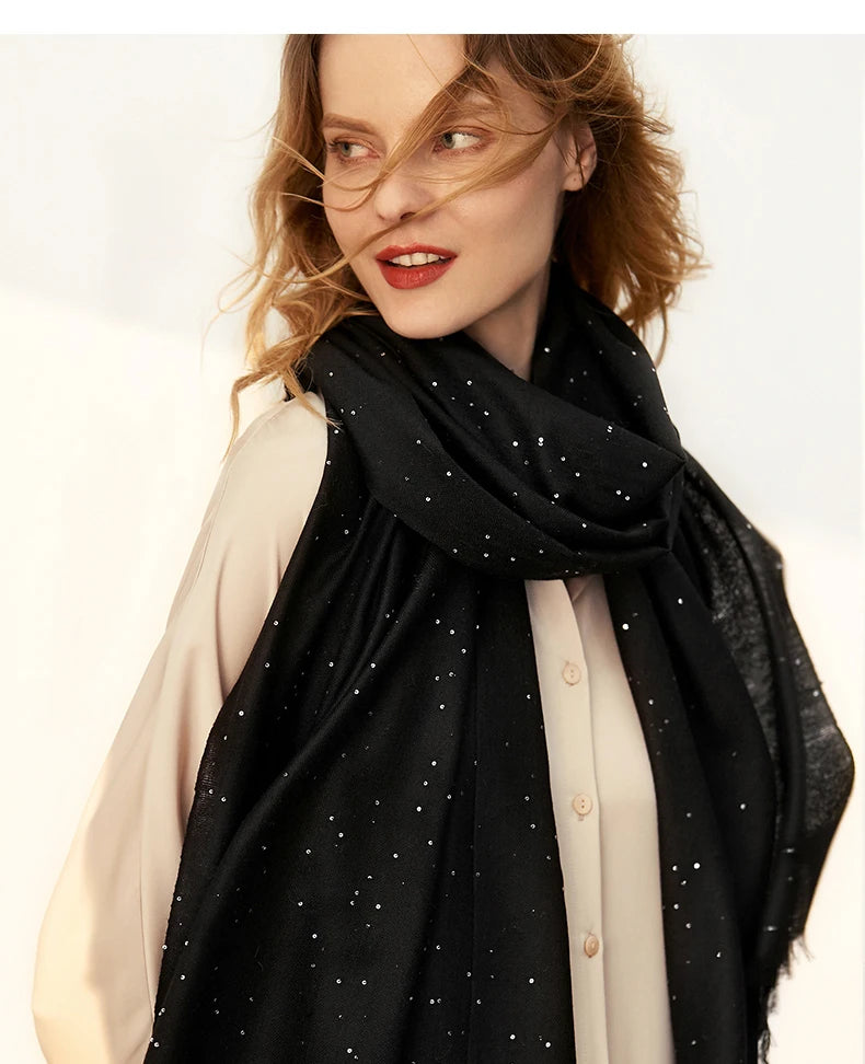 Women’s Designer Wool Scarf – Embroidered Pashmina Shawl