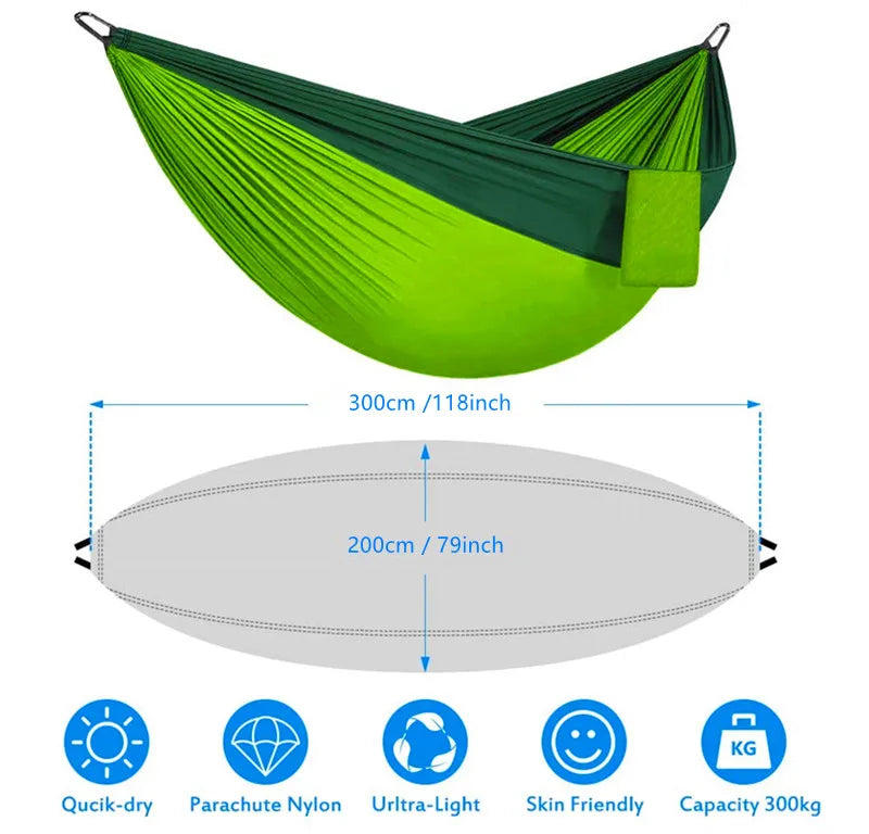 Oversized Double Camping Hammock,Portable Tree Straps Hammock ,210T Nylon Travel Hammock, Lightweight Parachute Hammocks