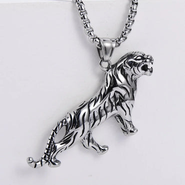 Vintage Hip Hop Tiger Pendant Necklace Stainless Steel Men's Necklace Exaggerated Necklace for Men Gifts for Men