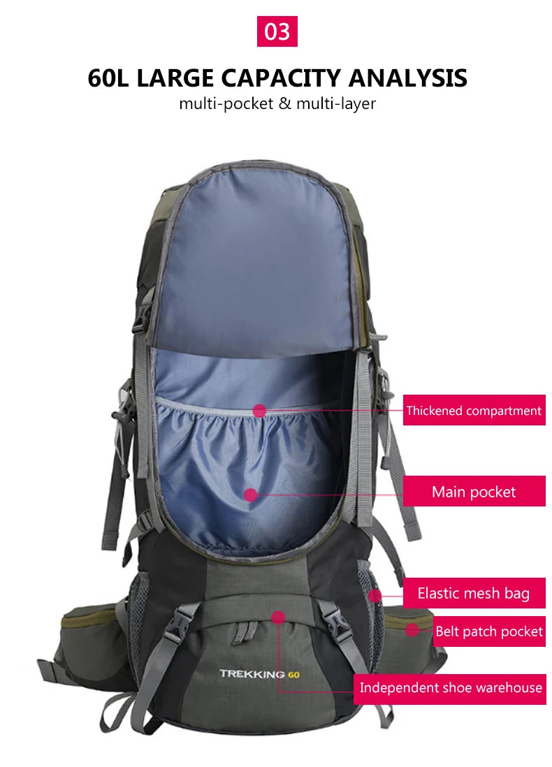 Men’s 60L Hiking Camping Mountaineering Backpack