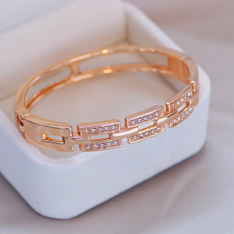 Rose Gold Women’s Bangle Bracelet – Elegant Crystal Cuff