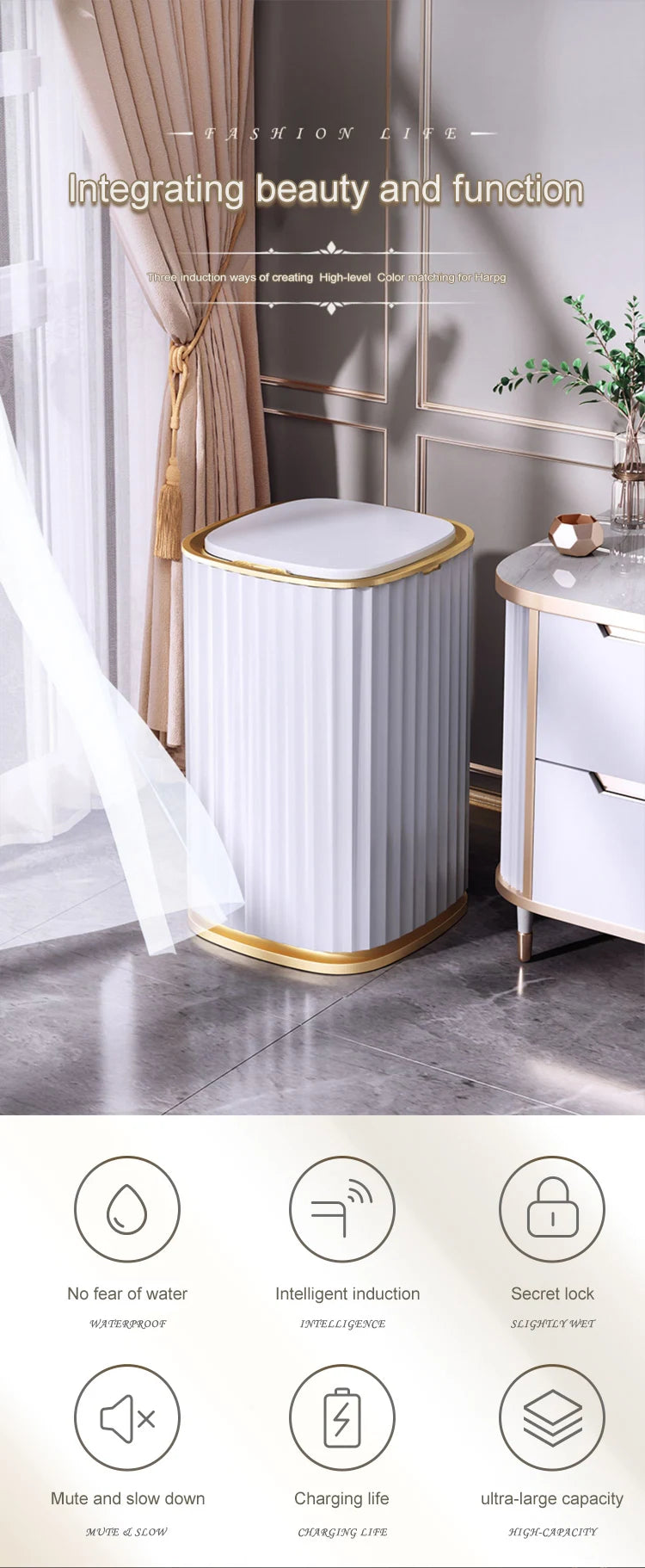 Smart Home Automatic Sensor Trash Can For Kitchen Bathroom Toilet Smart Trash Can Living Room Dustbin Wastebasket Waterproof Bin