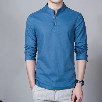 Men’s Mandarin Collar Long Sleeve T-Shirt