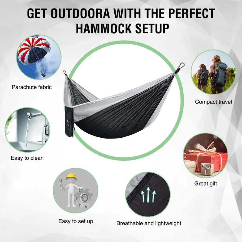 Oversized Double Camping Hammock,Portable Tree Straps Hammock ,210T Nylon Travel Hammock, Lightweight Parachute Hammocks