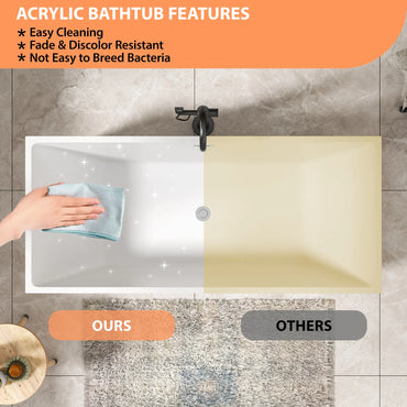 US Stock Modern Design Freestanding White Acrylic Rectangle-Shaped Bathtub with Drain Overflow