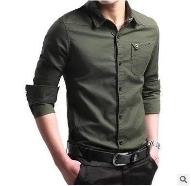Men’s Casual Cotton Shirt Army Green