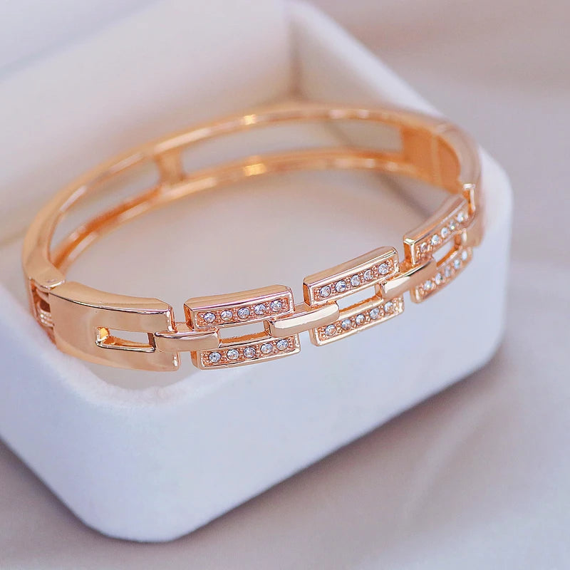 Rose Gold Women’s Bangle Bracelet – Elegant Crystal Cuff