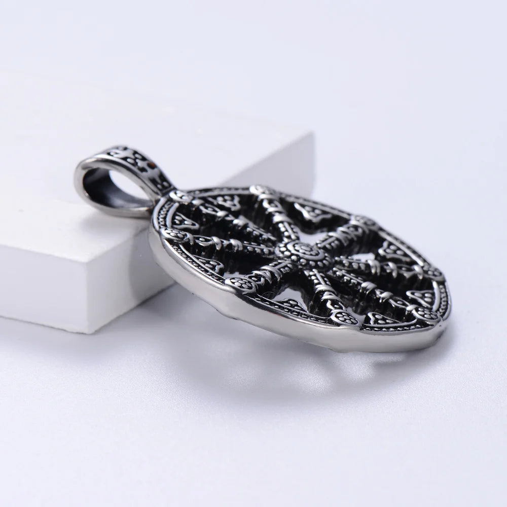 Retro Viking Compass Vegvisir Pendant Stainless Steel Hand Hammered Norse Jewelry Necklace Gifts for Men