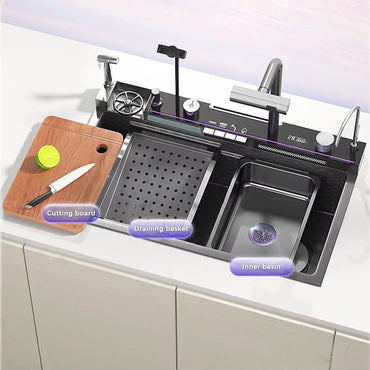 Black Smart Kitchen Faucet with Temp Display & Sprayer