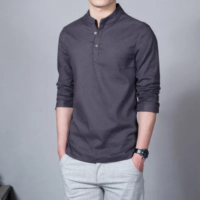 Men’s Mandarin Collar Long Sleeve T-Shirt