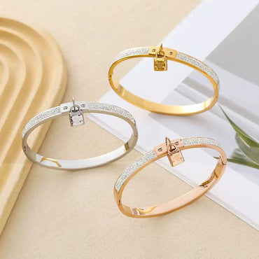 18K Gold Plated Love Lock Zircon Titanium Bracelet