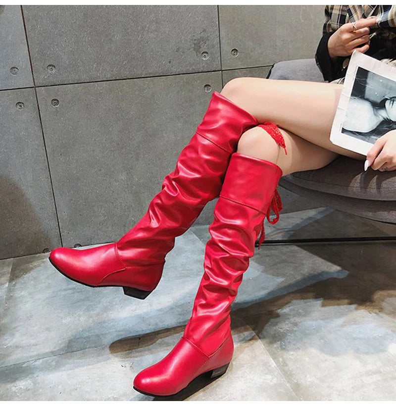 Shoes For Women 2022 Spring Knee High Boots Red Black White