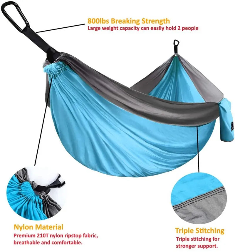 Oversized Double Camping Hammock,Portable Tree Straps Hammock ,210T Nylon Travel Hammock, Lightweight Parachute Hammocks