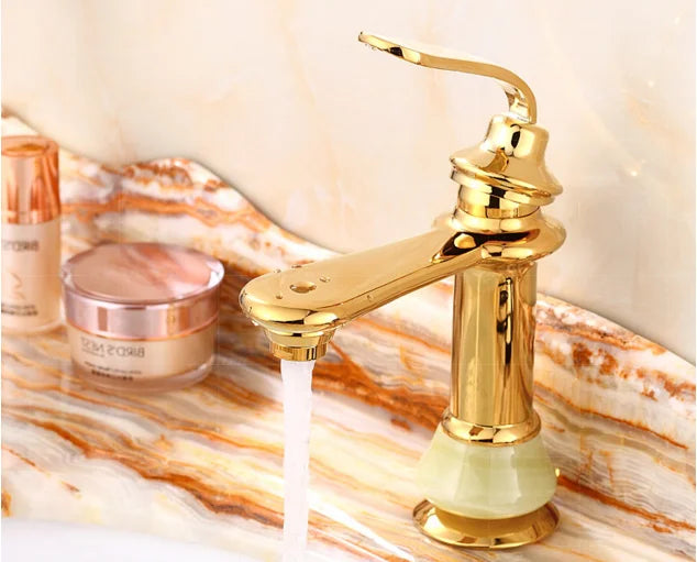 Polished Gold Bathroom Swan Tap Brass Golden Basin Mixer Faucet