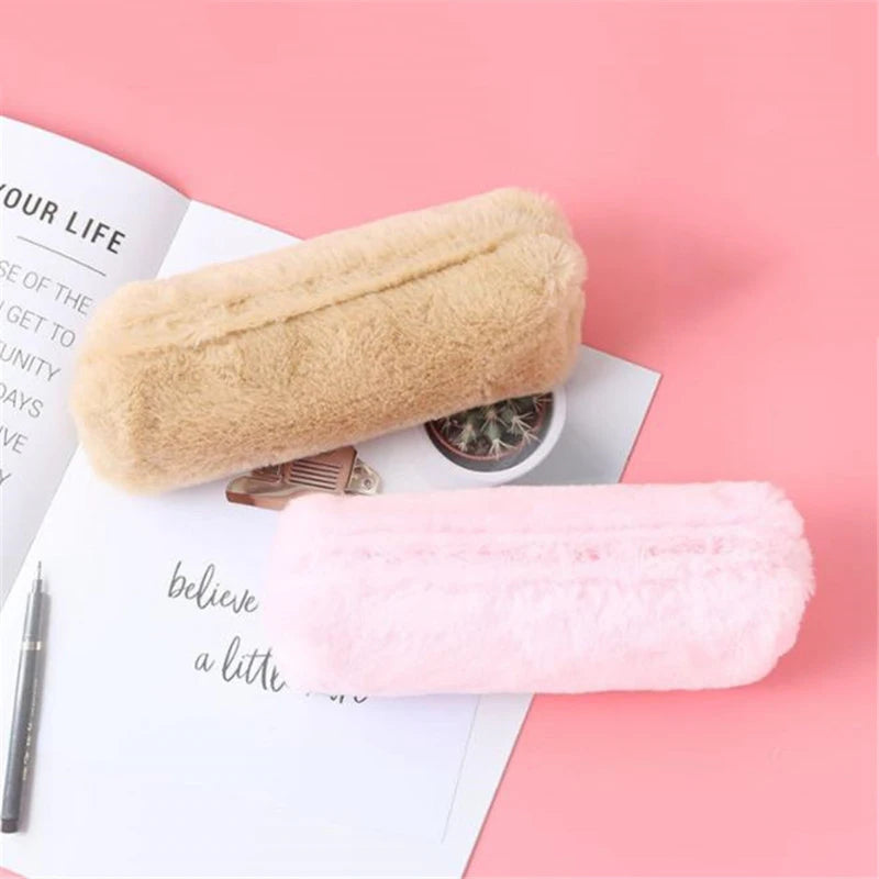 Solid Color Plush Pencil Case School Pencil Cases Bag Stationery Pencilcase Kawaii Pencil Case for Girls School Supplies Tools