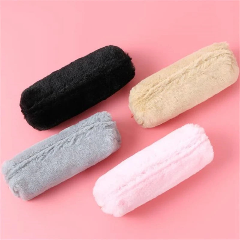 Solid Color Plush Pencil Case School Pencil Cases Bag Stationery Pencilcase Kawaii Pencil Case for Girls School Supplies Tools