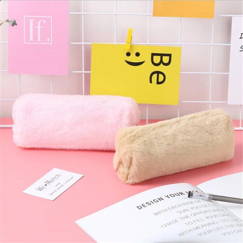 Solid Color Plush Pencil Case School Pencil Cases Bag Stationery Pencilcase Kawaii Pencil Case for Girls School Supplies Tools