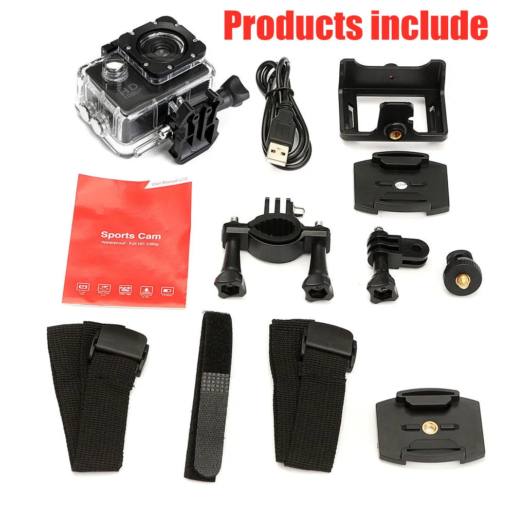 Action Camera 1080P Full HD 30M Waterproof Sport DV 12MP Helmet Diving Cam