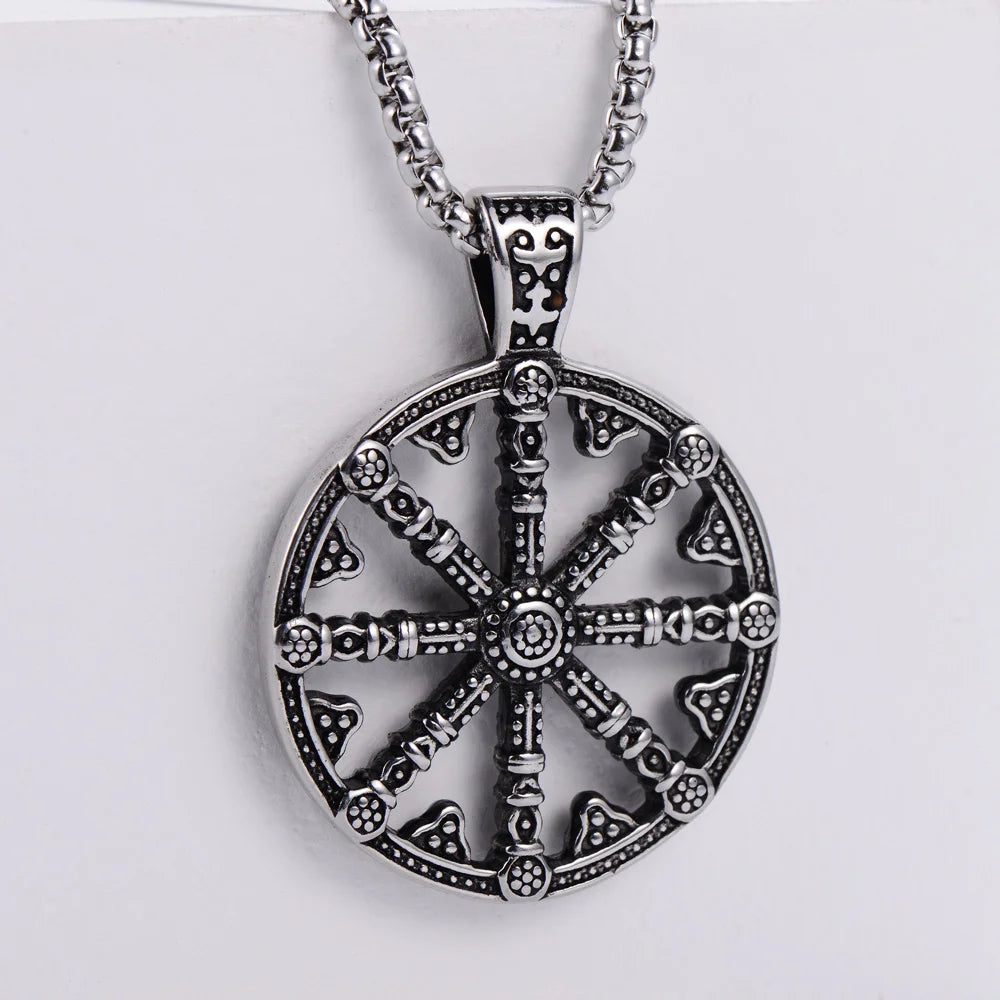 Retro Viking Compass Vegvisir Pendant Stainless Steel Hand Hammered Norse Jewelry Necklace Gifts for Men