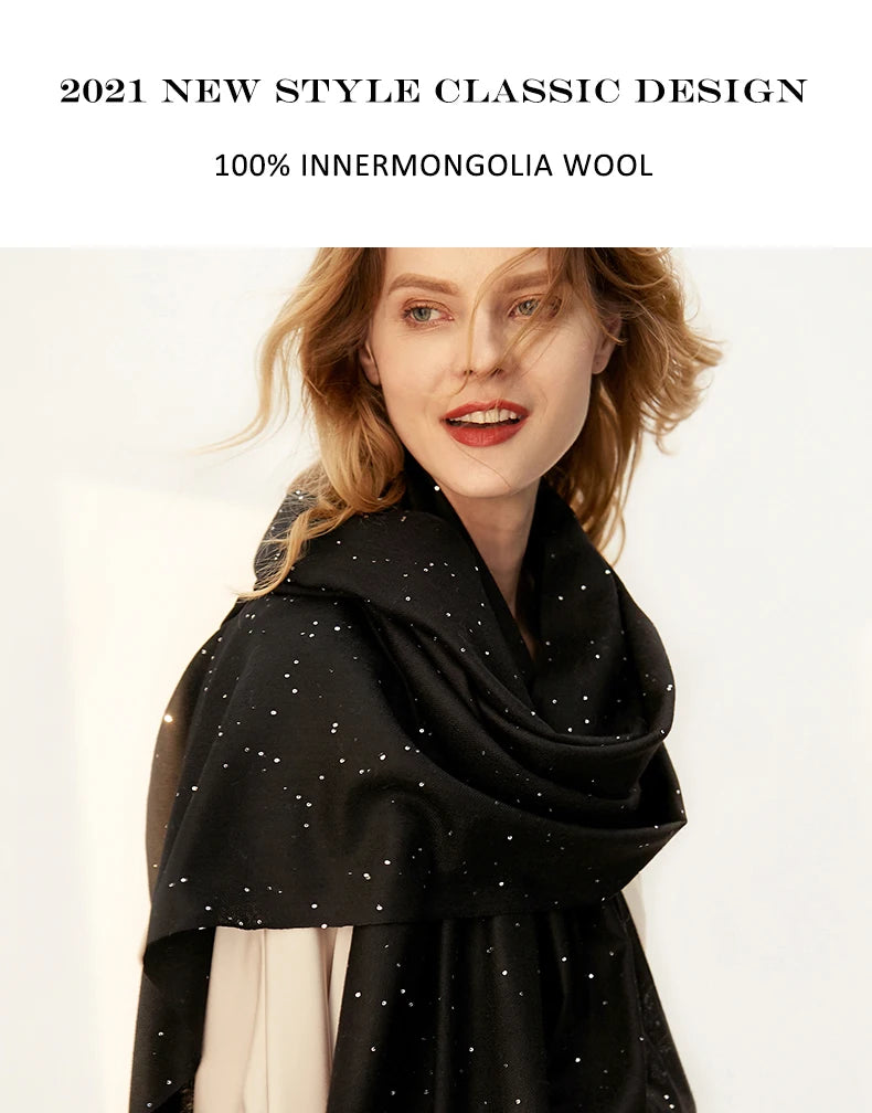 Women’s Designer Wool Scarf – Embroidered Pashmina Shawl