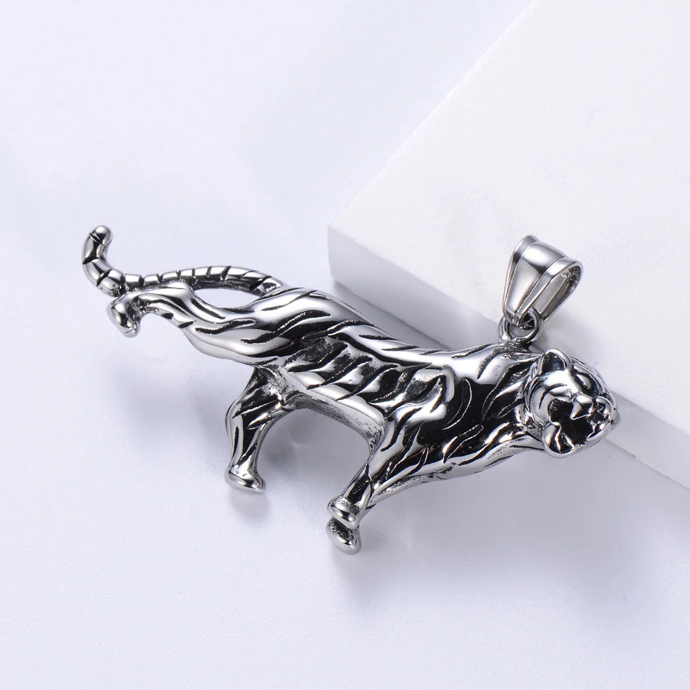 Vintage Hip Hop Tiger Pendant Necklace Stainless Steel Men's Necklace Exaggerated Necklace for Men Gifts for Men