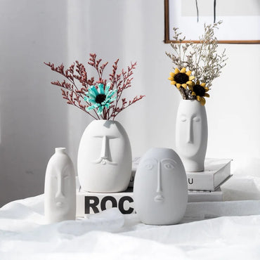 INS Nordic Decor Rustic Home Decor Face Shape Ceramic Flower Vase Decoration Home Decoration Modern Room Decoration For Home