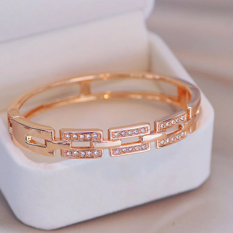 Rose Gold Women’s Bangle Bracelet – Elegant Crystal Cuff